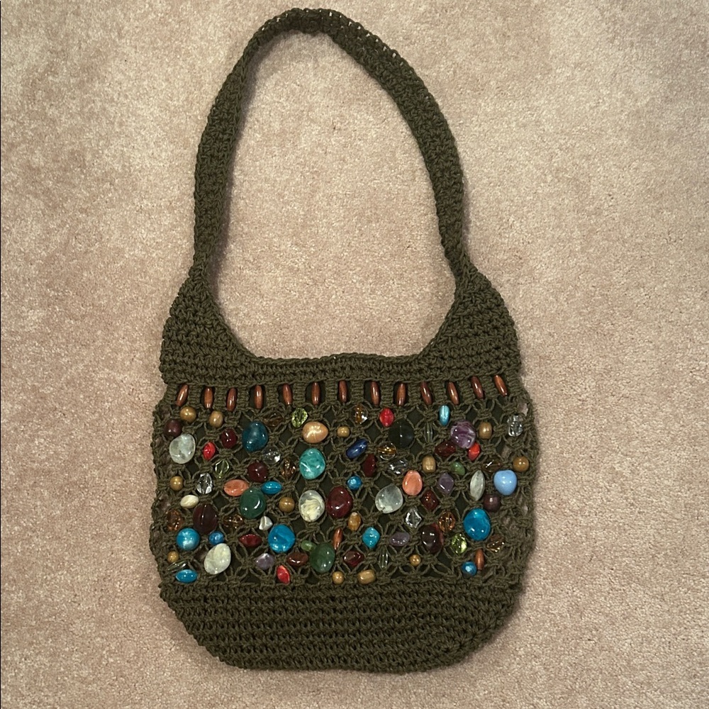 Handcrafted Olive Green Beaded Women's Bag